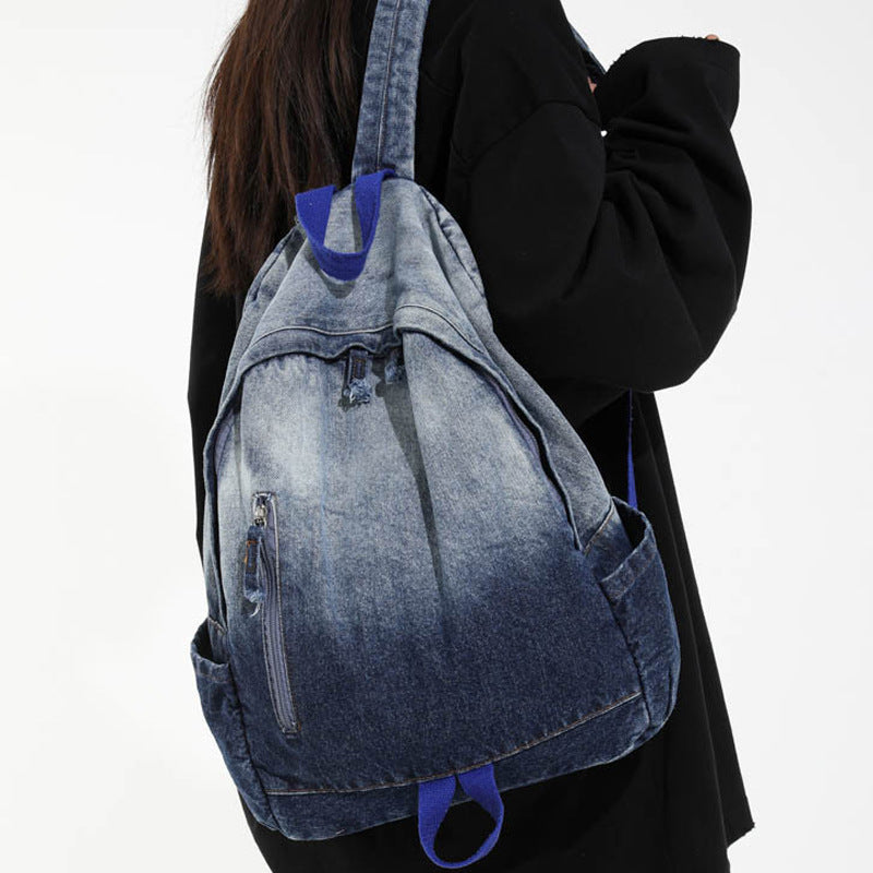 Lässiger Denim Wasch School Rucksack Brehn