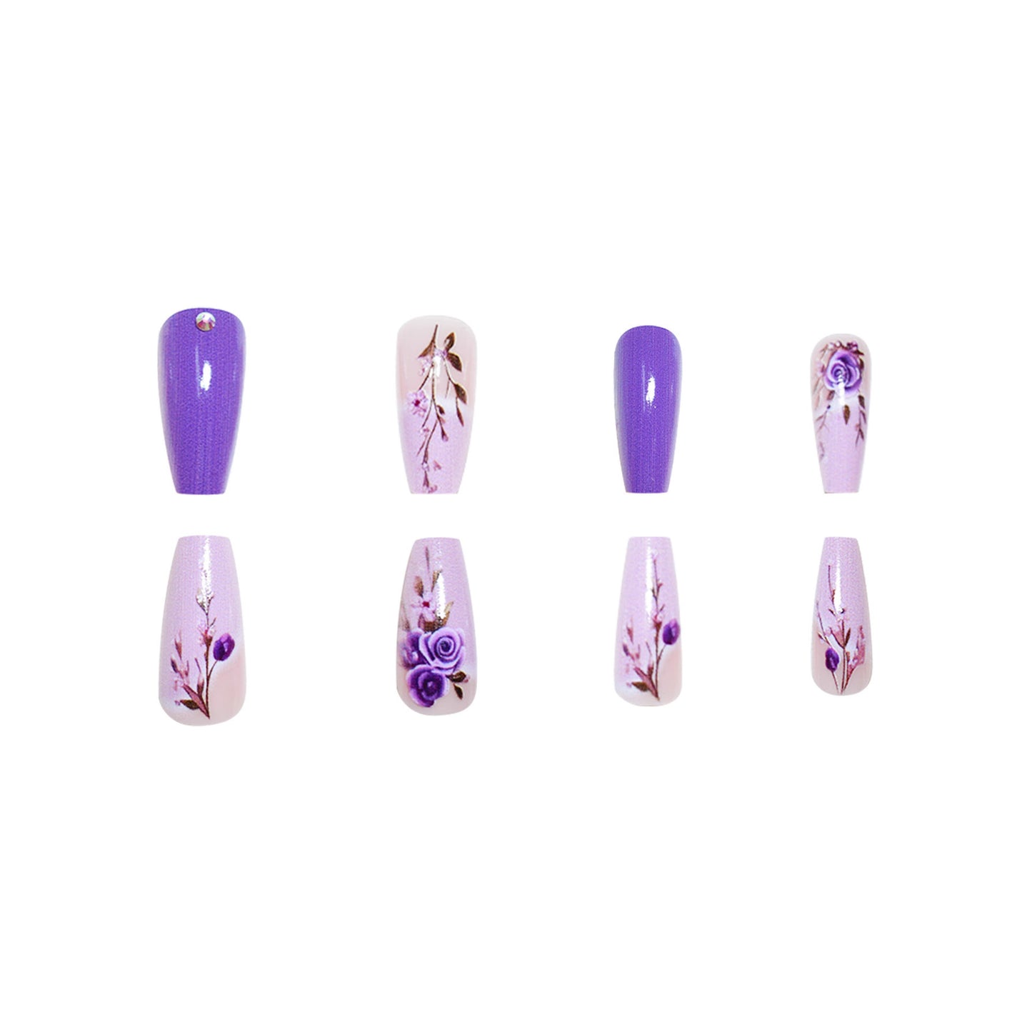 Elegante Floral 3D Press-On Nagelverlängerungen Brehn