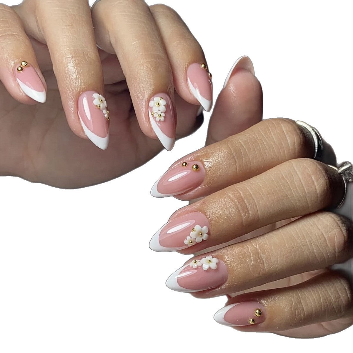 Kunstnagelset mit eleganten Blütenakzenten und Glitzer Brehn