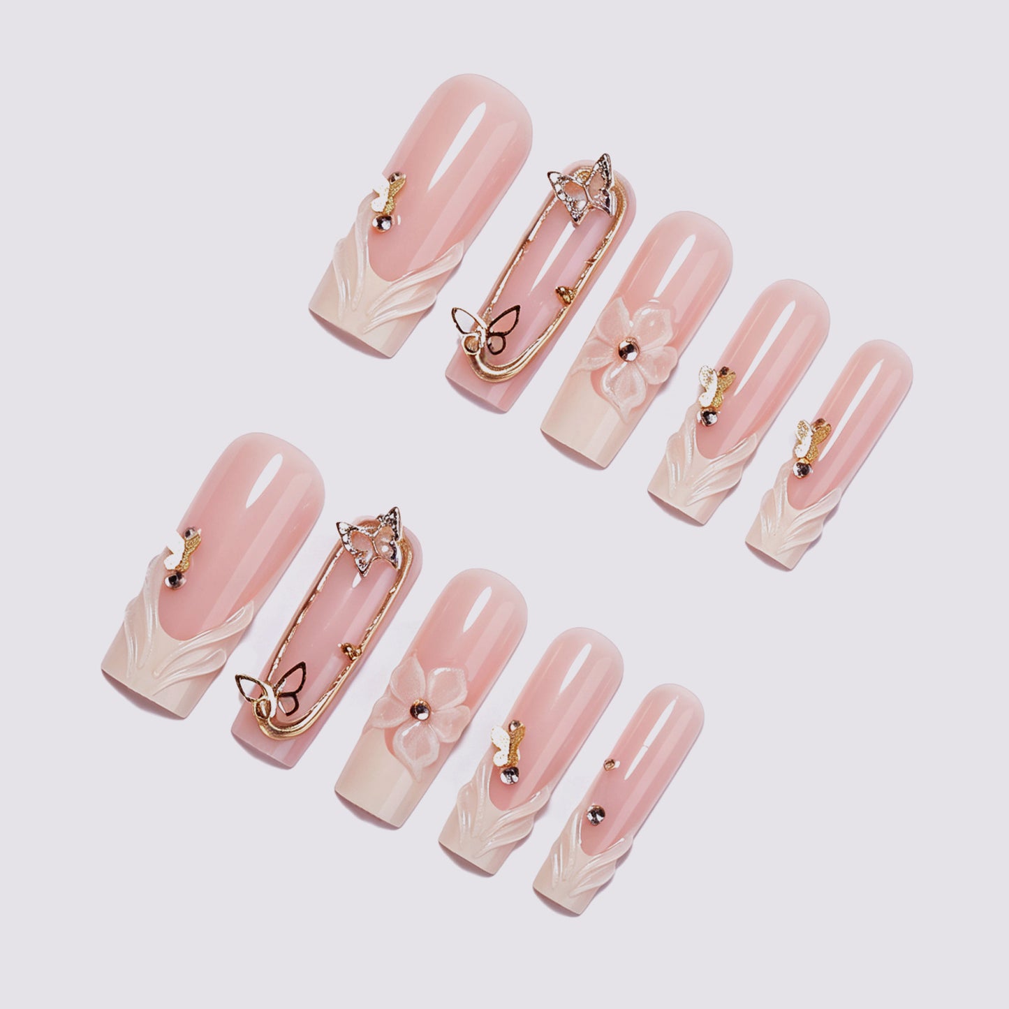 Elegante 3D Blumen Press-On Nagelset Brehn