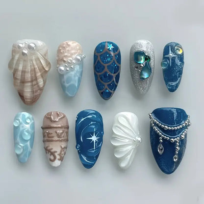 Künstlerische ozeanische Press-On-Nagelkunst Brehn