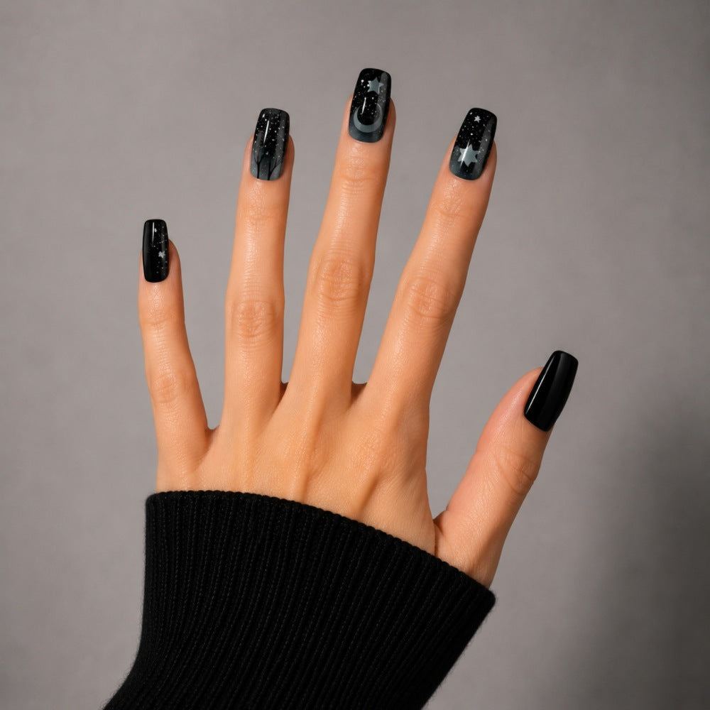 Künstlerisches Press-On-Nagelkunstset mit Sternen-Nacht-Design Brehn
