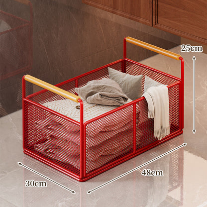 Mesh Utility Storage Basket mit Holzgriff für Küchen- und Haushaltsorganisation