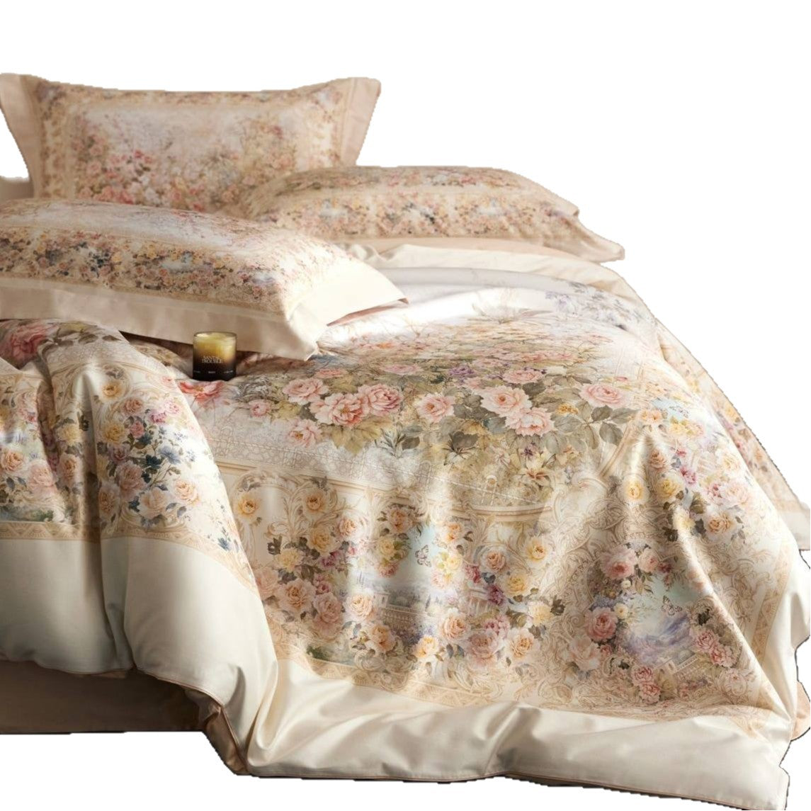 Blumen Satin-Feel Bettdeckenbezug-Set mit Oxford-Kissenbezügen