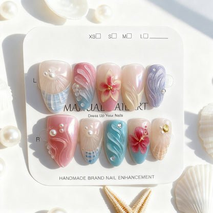 Künstlerisches, floral verziertes Press-On Nagelkunst-Set