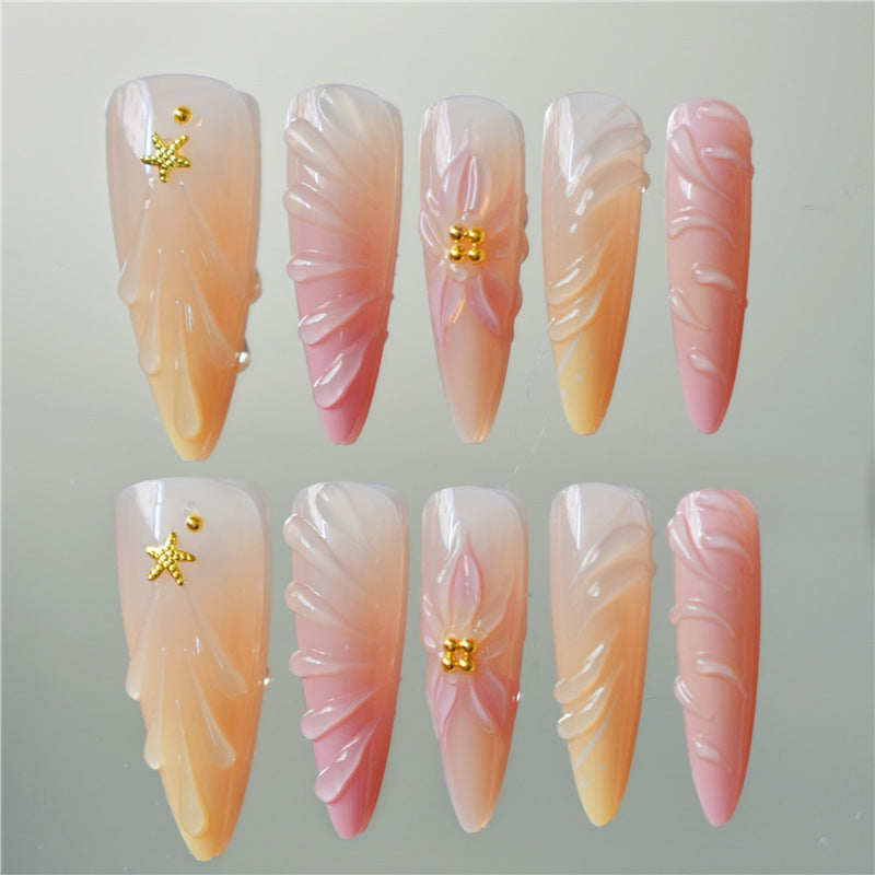 Florale 3D Dekorative Press-On Nagelkunst Brehn