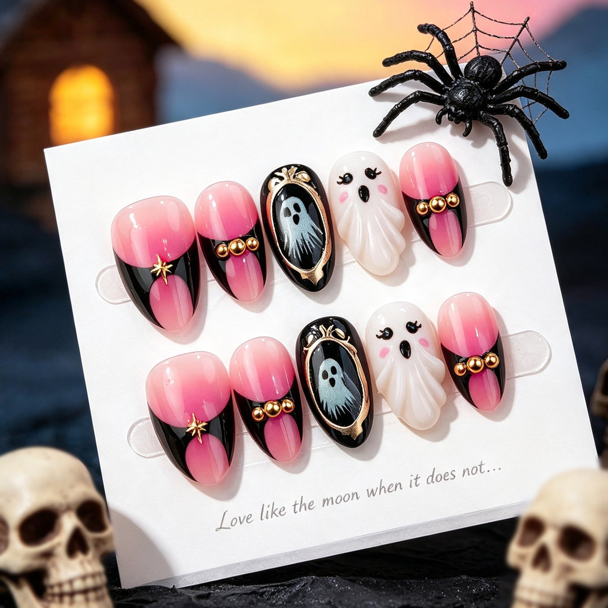 Halloween-Themen Druck-Nagelkunst-Set mit Geist-Designs