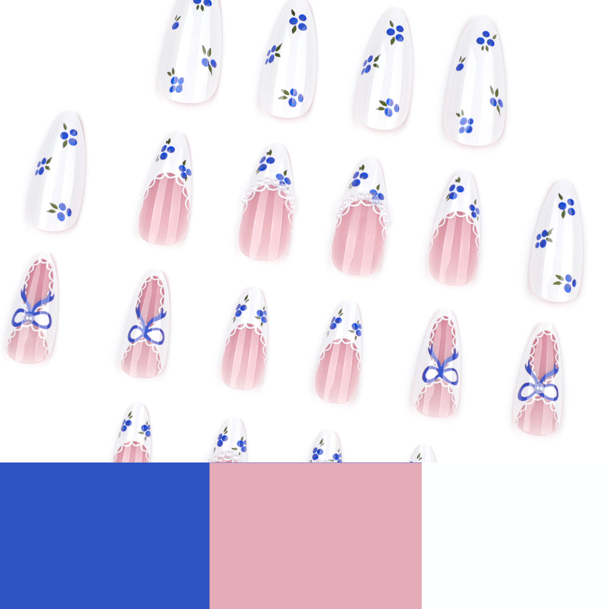 Kunstvolle Nagelkunst mit floralen Akzenten und Schleifenverzierung Brehn