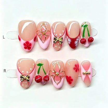 Künstlerisches Kirschblüten Press-On Nagelset Brehn