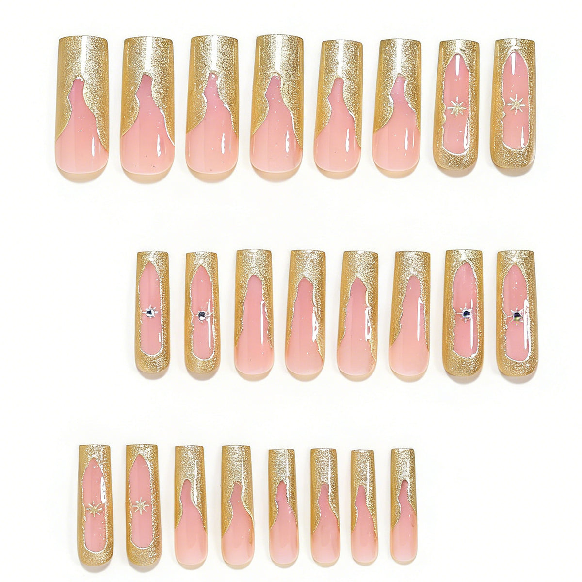 Künstlerisches langes Nagelspitzen-Set mit goldenen Akzenten Brehn