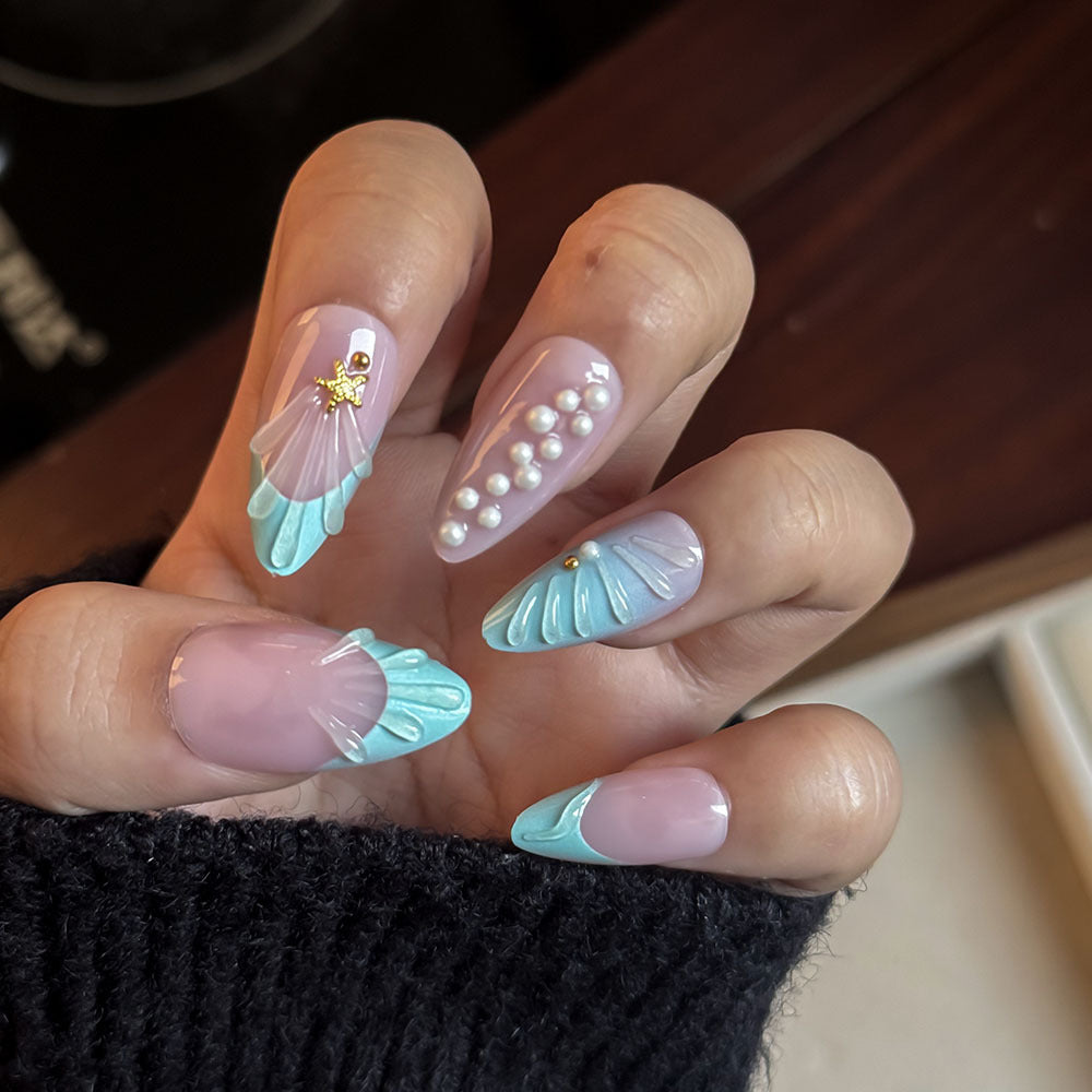 Künstlerisch vom Ozean inspiriertes Press-On-Nagelset Brehn