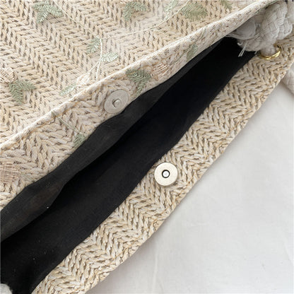 Woven Straw Strandtasche mit dekorativem Band