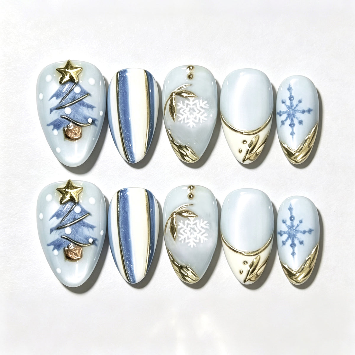 Winter-Themed Press-On Nail Set with Elegant Holiday Designs Brehn