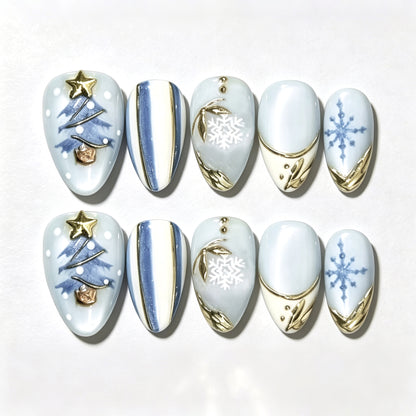 Winter-Themed Press-On Nail Set with Elegant Holiday Designs Brehn