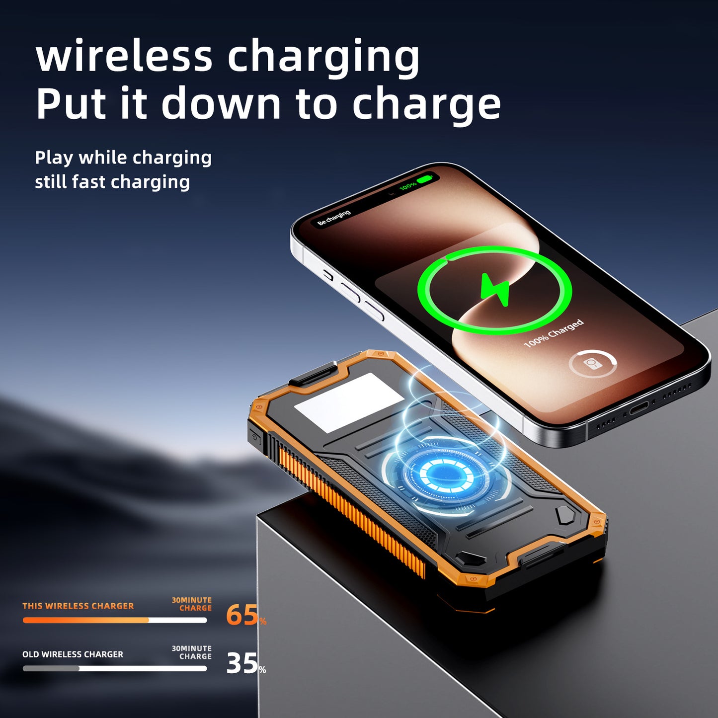 Tragbare Solar-Powerbank mit Schnellladefunktion und Kabellosem Ladeadapter Brehn