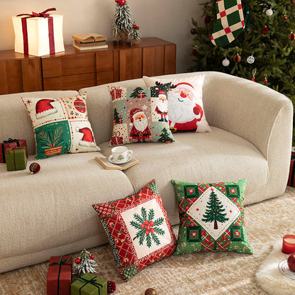 Weihnachtlicher quadratischer Zierkissenbezug mit Patchwork-Motiv und verdecktem Reißverschluss Brehn