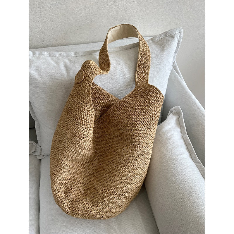 Handgefertigte Strohtasche mit Geometrischem Muster Brehn