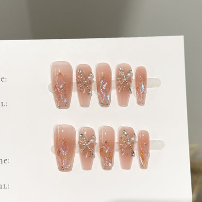 Glamouröse, perlenbesetzte Press-On-Nagelset