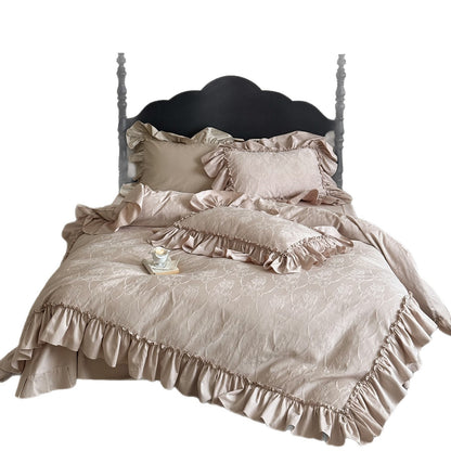 Jacquard-Bettwäschegarnitur mit voluminöser Volant-Rüsche und floraler Ton-in-Ton-Struktur Brehn