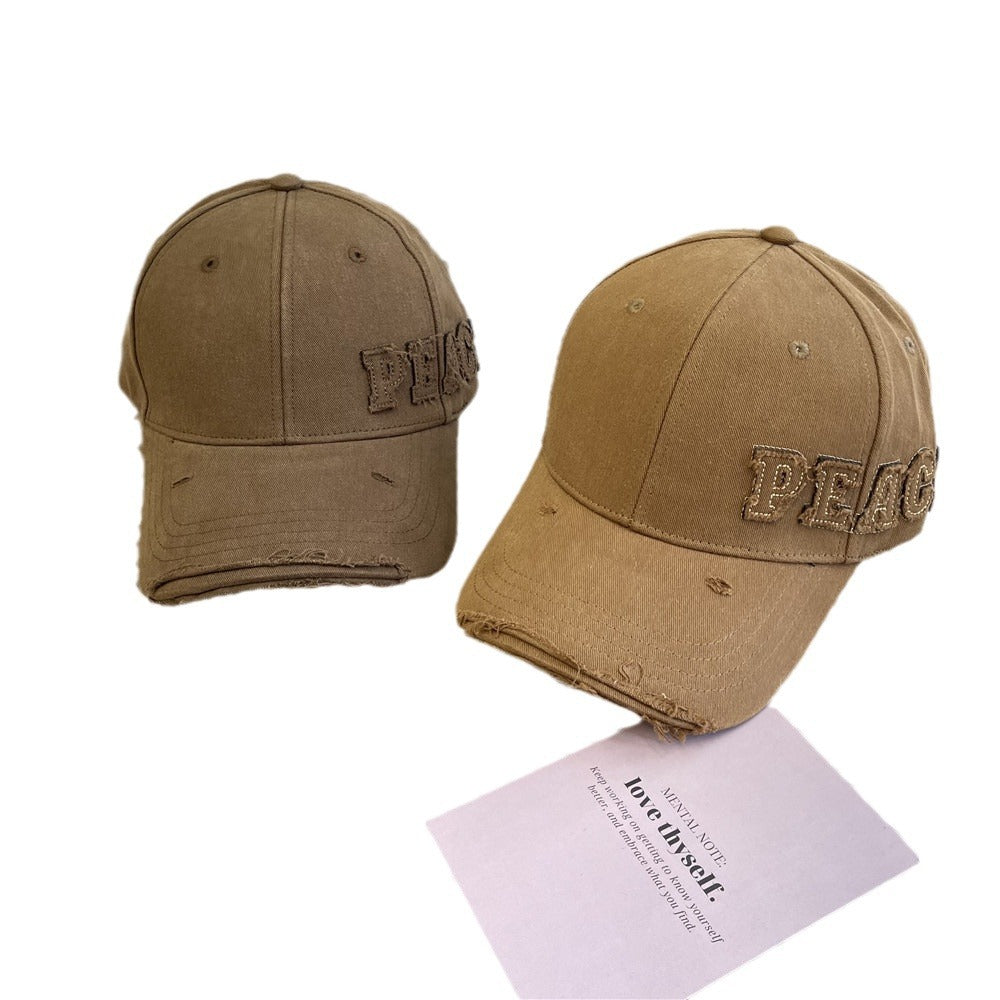 Damen Distressed Graphic Peace Baseball Cap Brehn