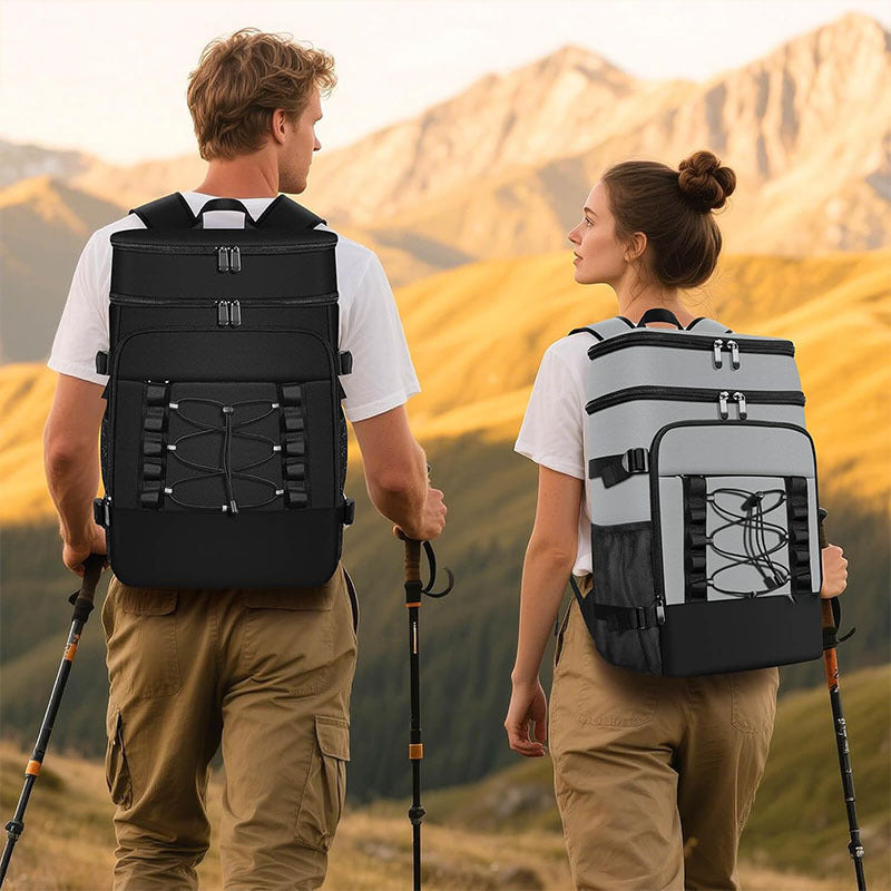 Unisex nan isolierter Kühlrucksack für Picknick und Camping mit seitlichen Flaschenhaltern, Außentasche für Smartphone und elastischem Spanngurt Brehn