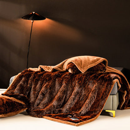 Luxuriöse umkehrbare Faux-Fur-Plüsch-Wurfdecke mit Samtrücken