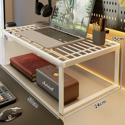 Belüftetes Metallgitter Laptop- und Monitorständer mit unterem Stauraumregal