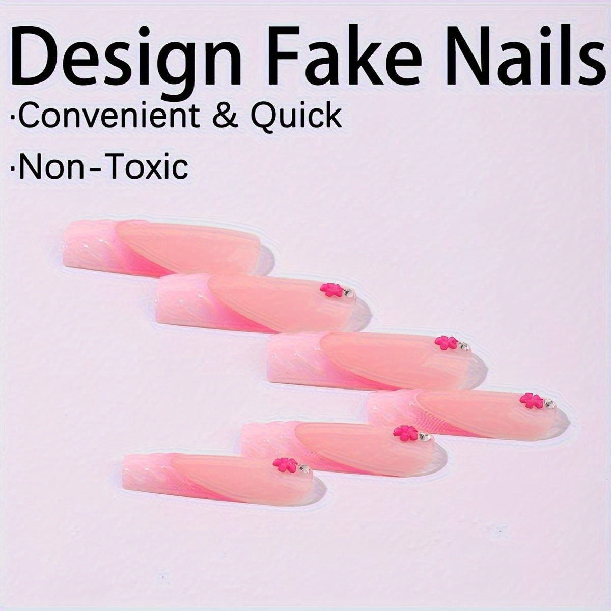 Kunstnagelset mit floralem 3D-Design und glitzernden Akzenten Brehn