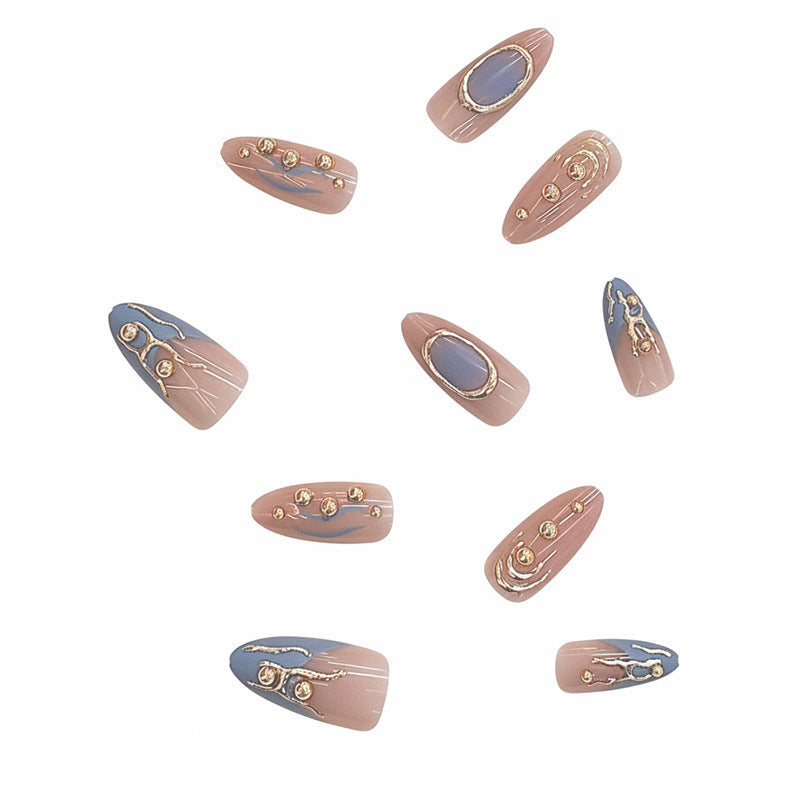 Künstlerisches Metallic Press-On Nagelset Brehn
