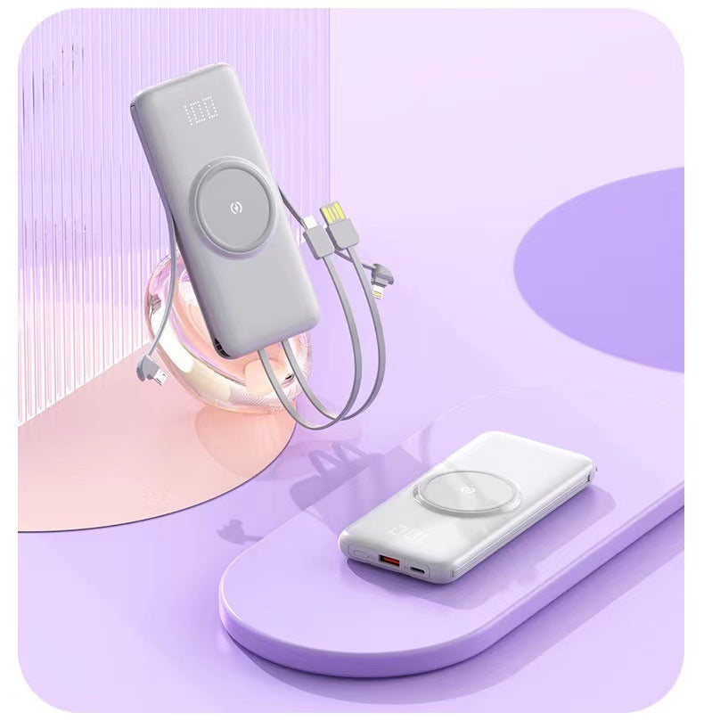 Tragbare Powerbank mit Kabelloser Ladefunktion und Integriertem Ladekabel Brehn