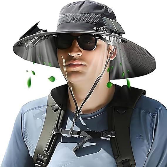 Sonnenhut mit breiter Krempe für den Außenbereich, mit integrierten Solarzellen und verstellbarem Kinnriemen Brehn