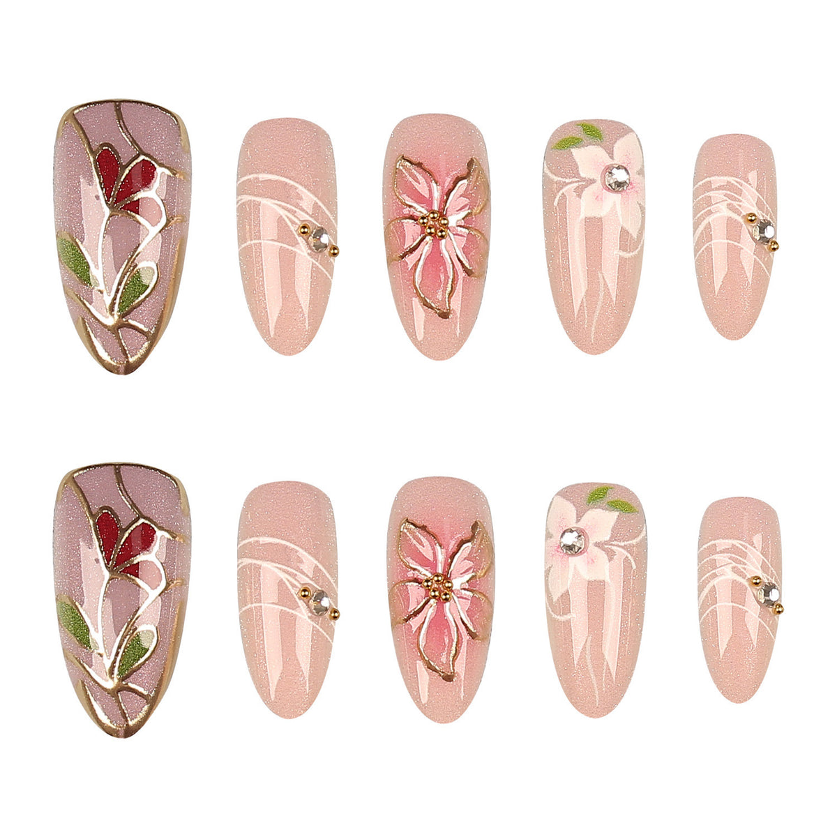 Künstlerische florale Press-on Nageltips