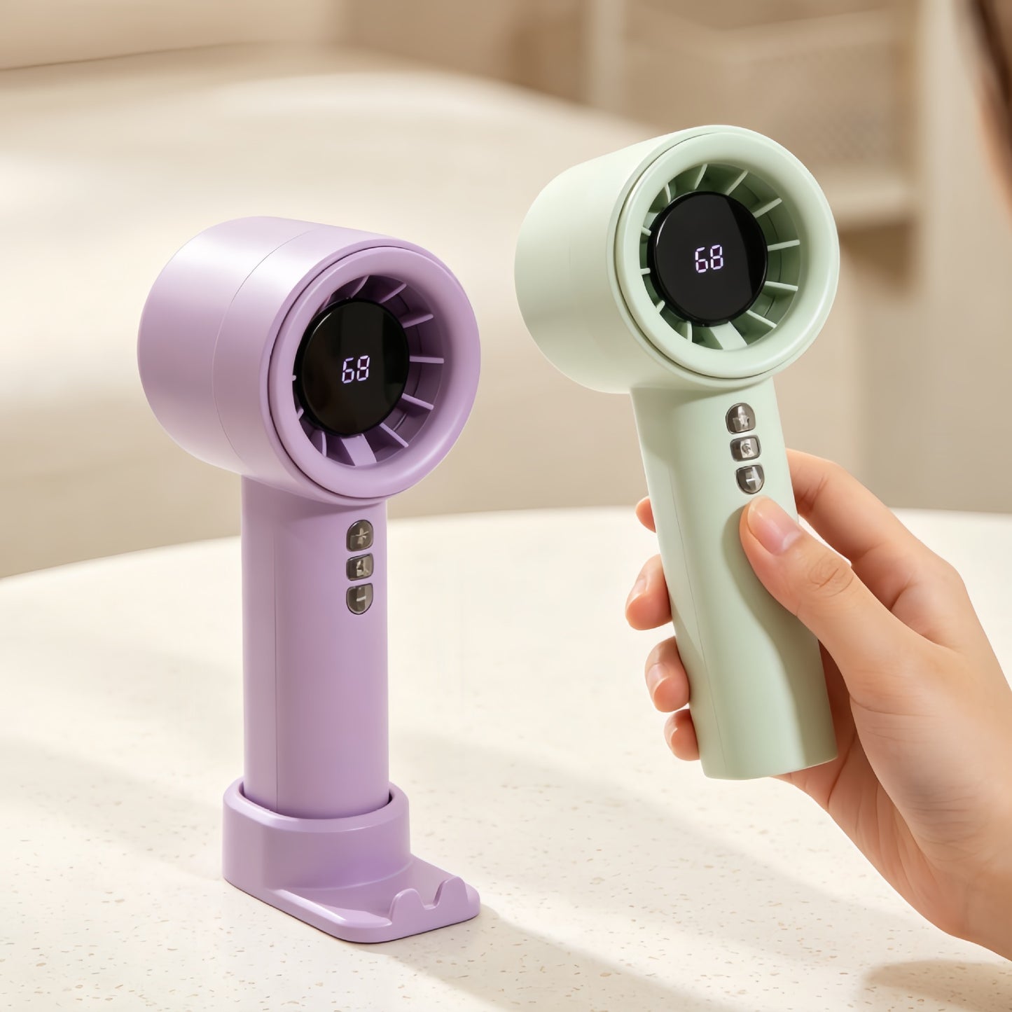 Damen tragbarer Hochgeschwindigkeitsventilator mit digitaler Temperaturanzeige Brehn