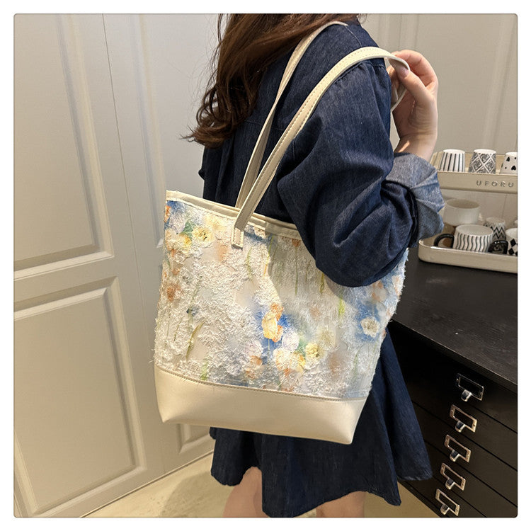 Künstlerische floral gestickte Tote-Bag Brehn