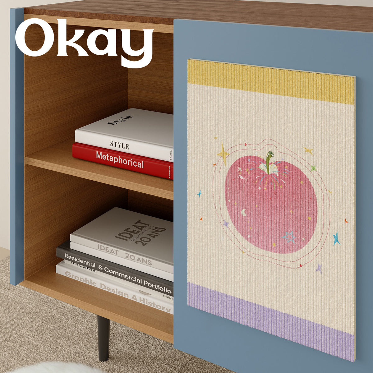 Vertical Ribbed Microfiber Cabinet Front Absorbent Mat with Apple & Swallow Illustration