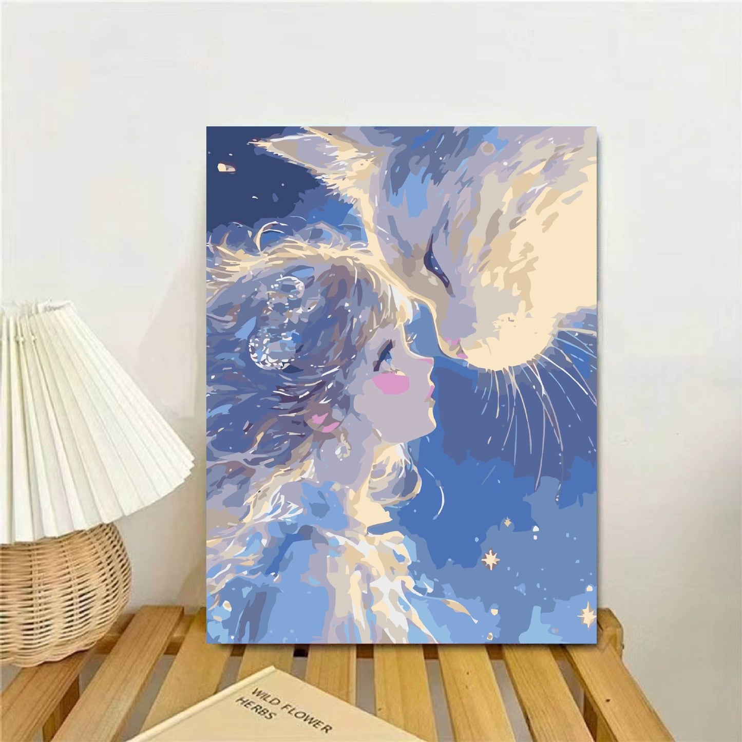 Verspielte Fantasie Katze und Mädchen Wandkunst Brehn