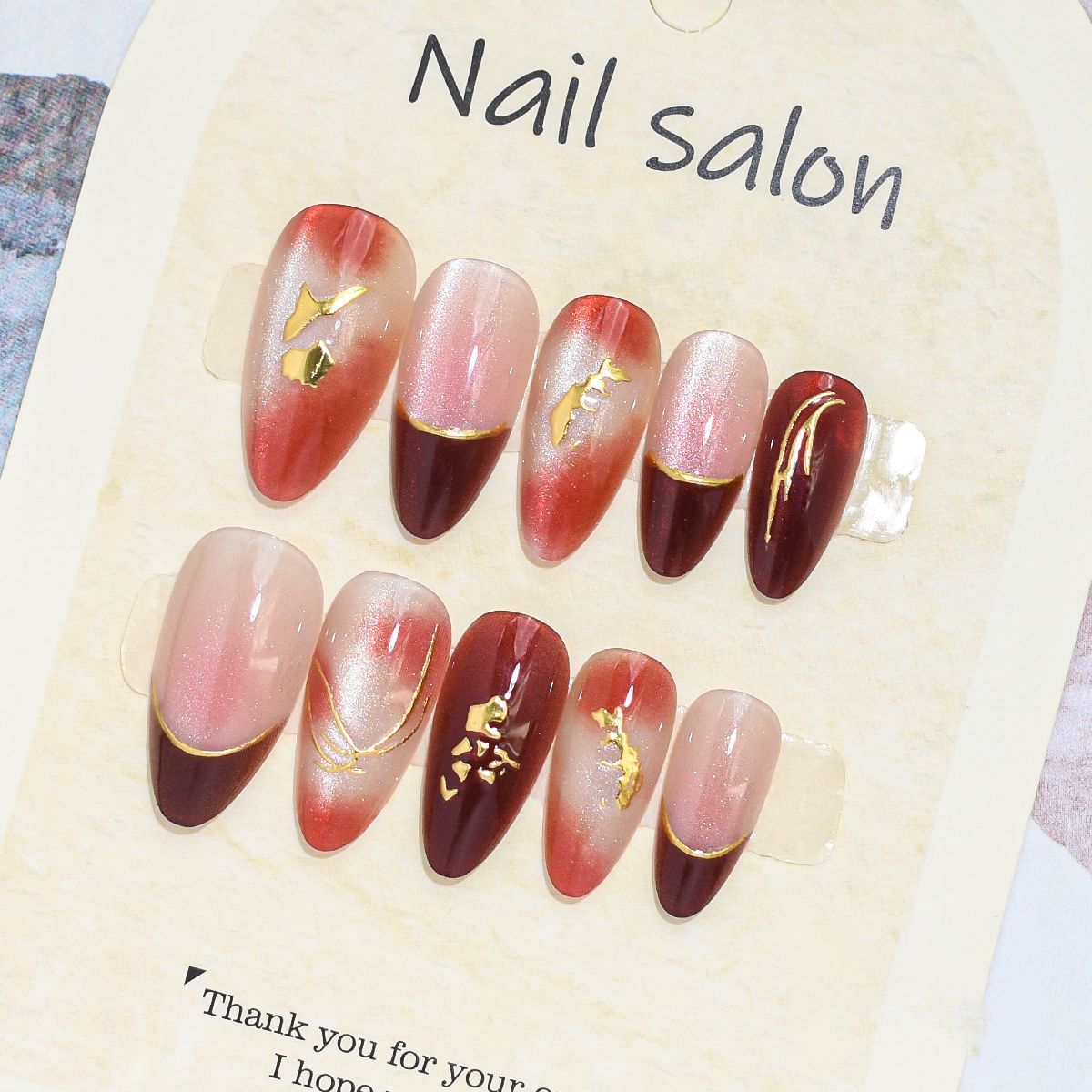 Künstlerisches Press-On-Nagelset mit Kirschblütenmuster Brehn