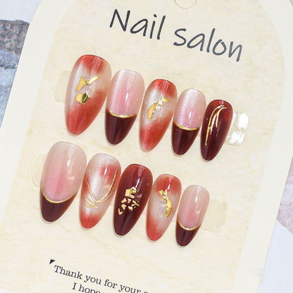 Künstlerisches Press-On-Nagelset mit Kirschblütenmuster Brehn