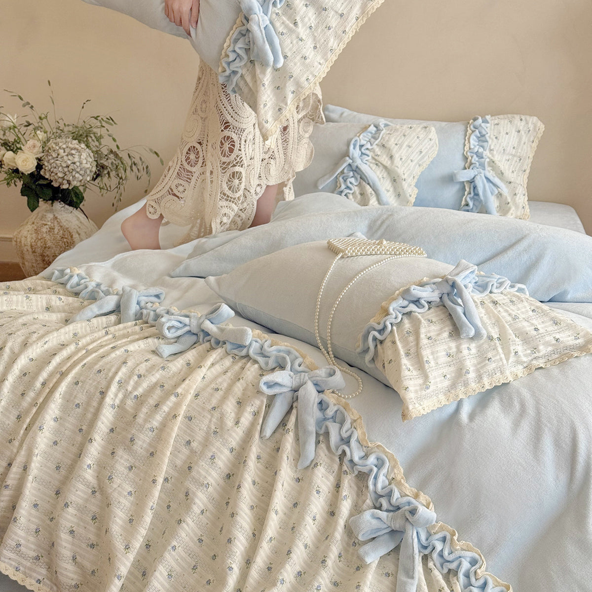 Romantisches Rüschiges Bettwäsche-Set im Vintage-Stil