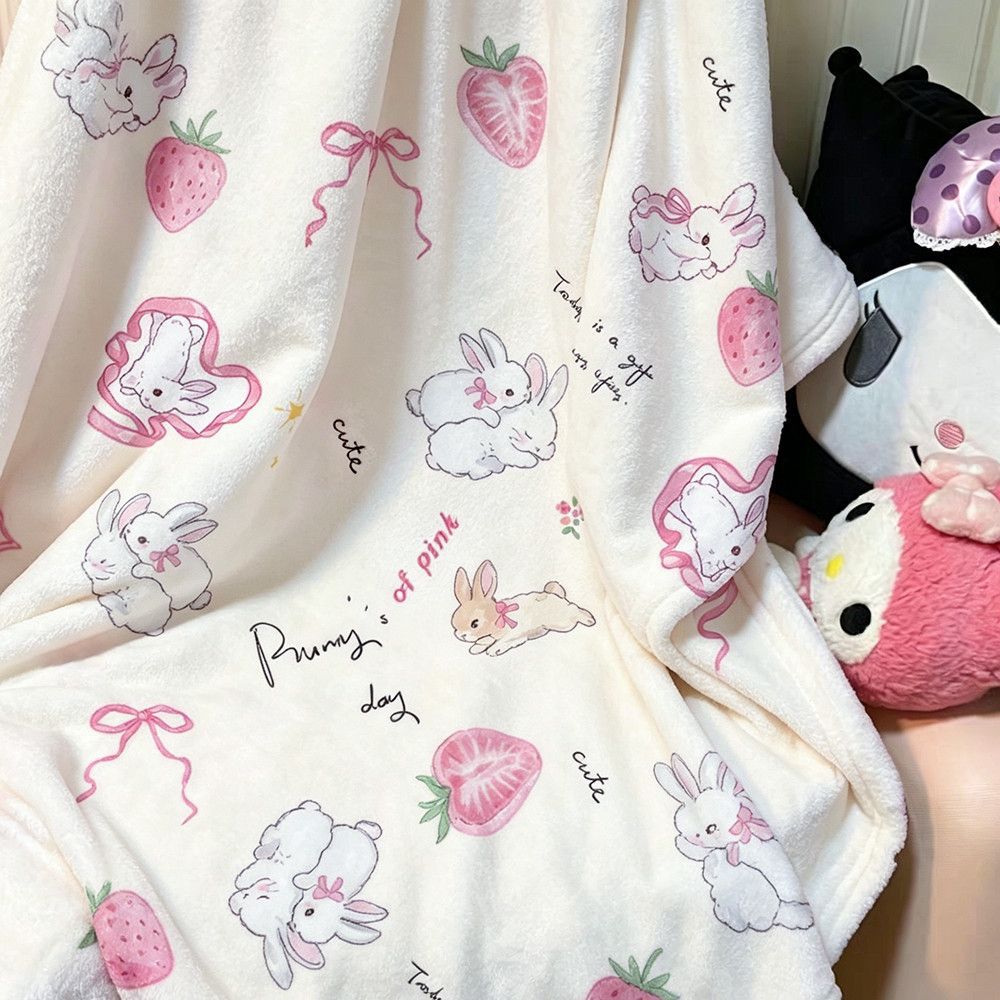 Süßes Kaninchen- und Erdbeer-Thema ultraweiche Fleece-Decke