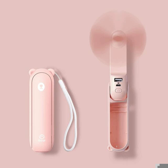 Unisex Einheitsgröße faltbarer aufladbarer Handventilator mit integriertem Powerbank und dualen USB-Ladeports Brehn