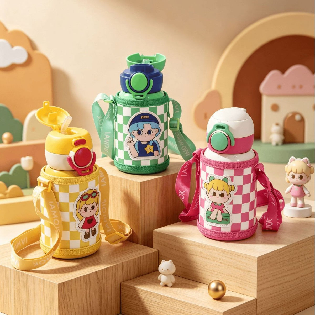 Damen Isolierflasche mit praktischem Tragegurt und verspieltem Design Brehn