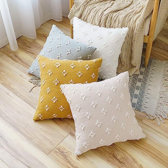 Dekorativer Kissenbezug im Boho‑Skandi‑Mix mit handtuftetem 3D‑Diamantrelief Brehn
