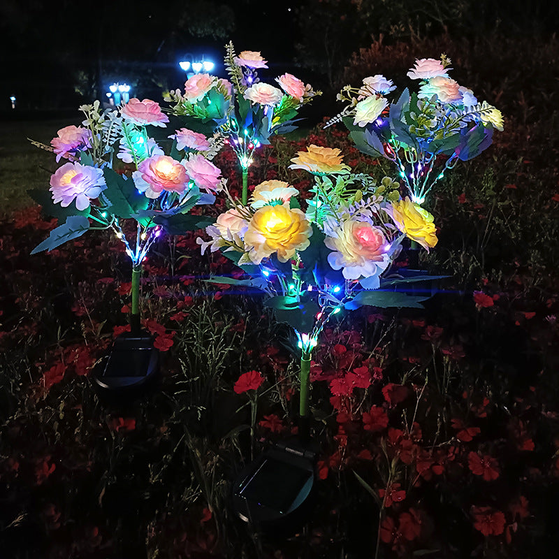Realistische künstliche Pfingstrosenstrauß Solar Gartenstecker mit Dämmerungs-zu-Dawn LED und verstellbarem Stiel Brehn