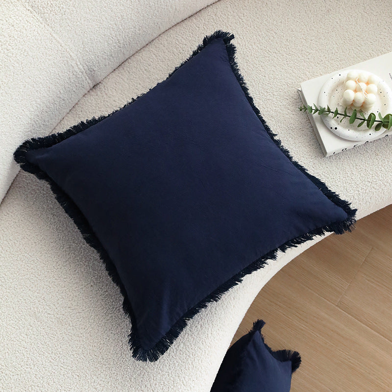 Quadratischer Dekokissenbezug im Skandi‑Minimalstil mit feiner Fransenkante Brehn