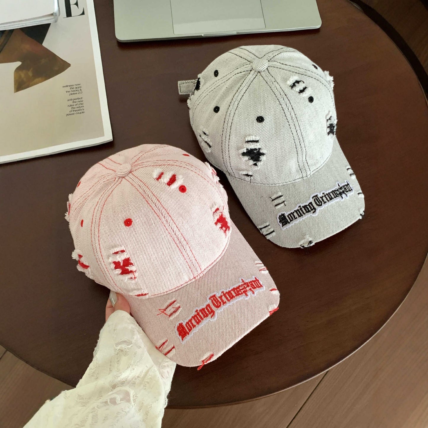 Damen Destroyed Denim Baseball Cap Brehn