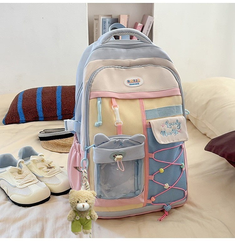 Farbblockierte Mehrfach-Taschen Schulrucksack