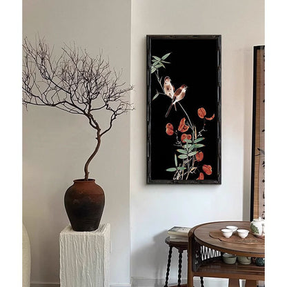 Bambus-inspiriertes gerahmtes Vogel Wandkunst