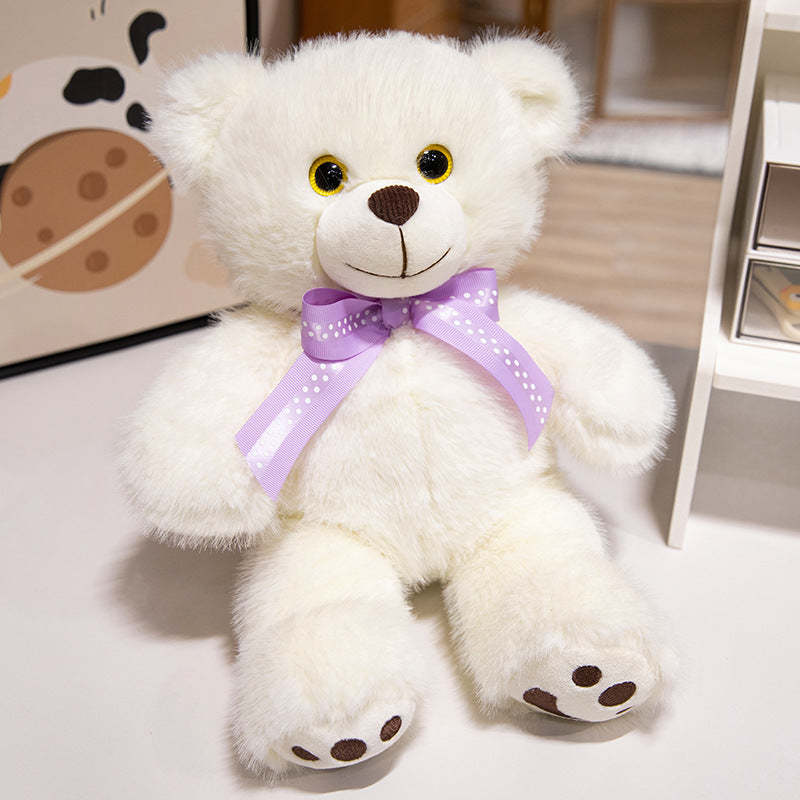 Deluxe Sitz Plüsch Teddybär Kuschler mit Langhaar-Faux-Fell, gesticktem Gesicht & Satinschleife Brehn