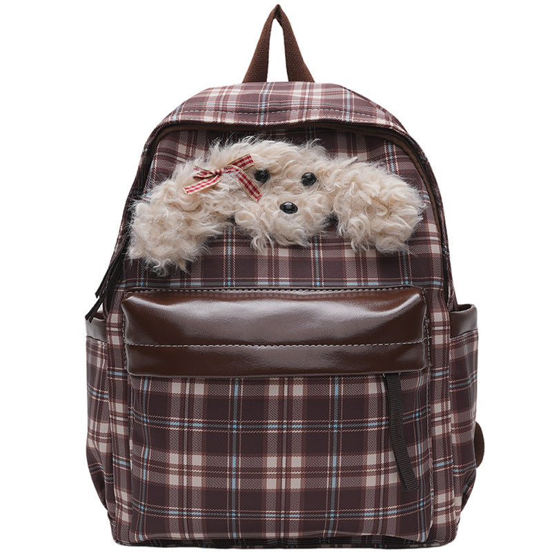 Plüsch Rucksack mit Einzigartigem Karomuster und Lässigem Tiermotiv Brehn